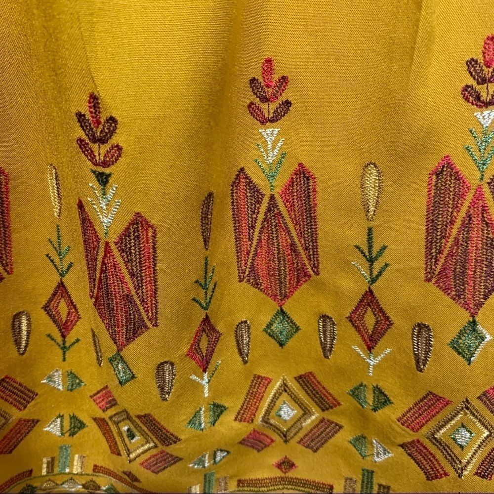 Beach Lunch Lounge Mustard Yellow Aztec Finely Embroidered Boho Dress - S - Picture 9 of 16